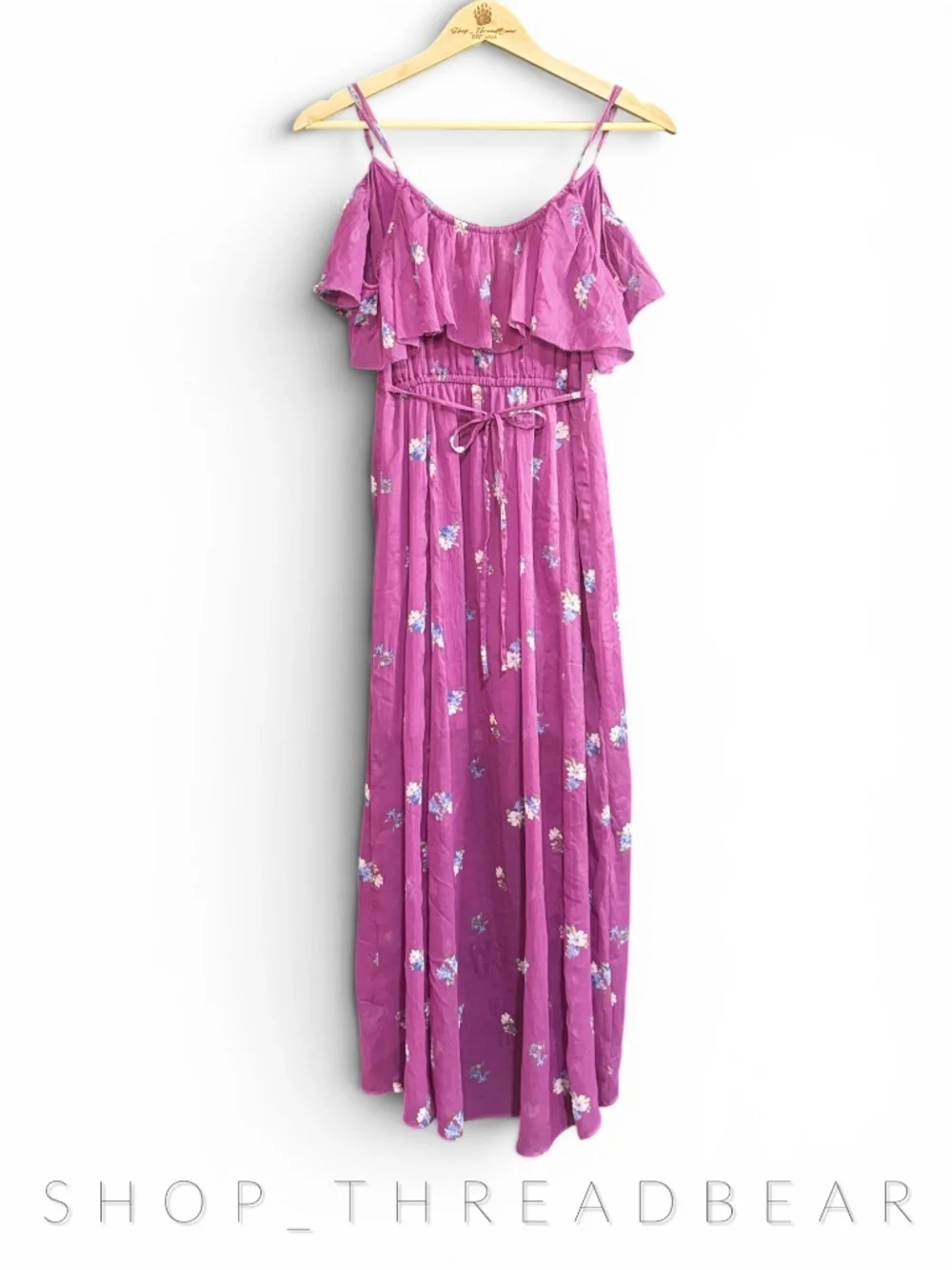 EUC [A&F] BOHO! Purple Floral Chiffon Flutter High Low Ruffle Maxi Dress | XS